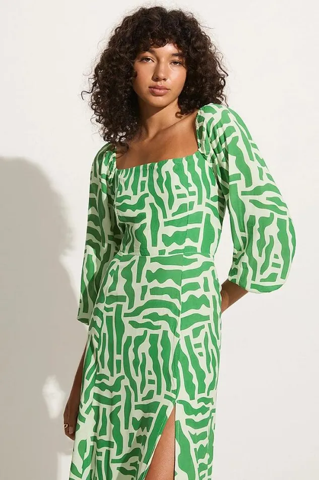 Women Faithfull The Brand Dresses La Vita Midi Dress Tulli Print Green Exclusive 8211 Final Sale