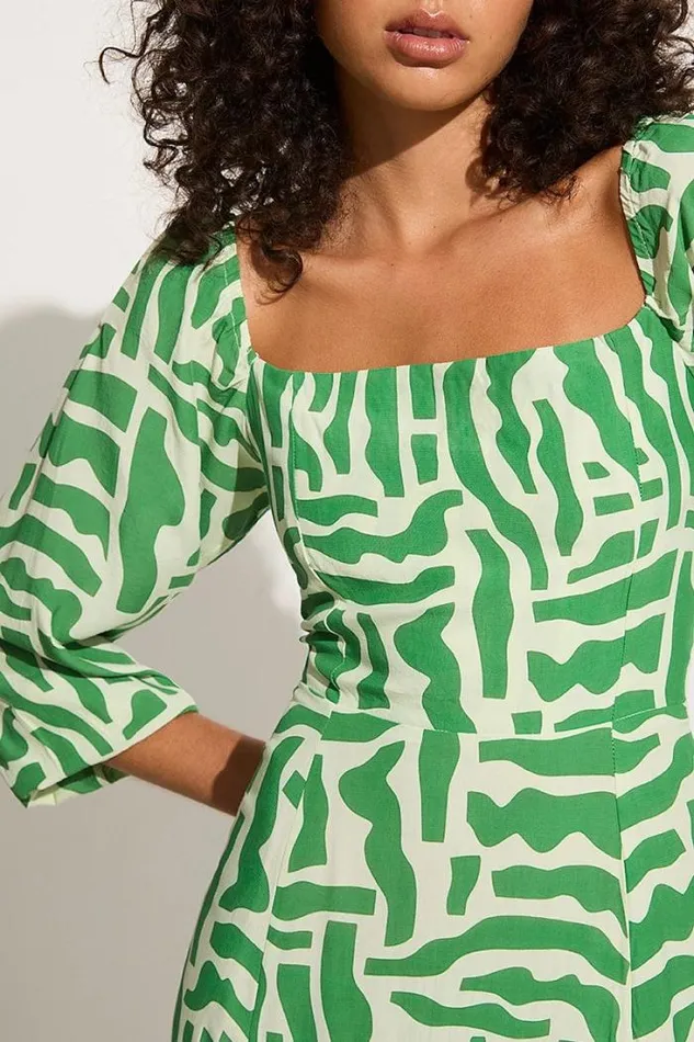Women Faithfull The Brand Dresses La Vita Midi Dress Tulli Print Green Exclusive 8211 Final Sale