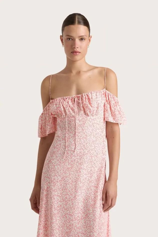 Women Faithfull The Brand Dresses Menton Midi Dress Calla Vermillion