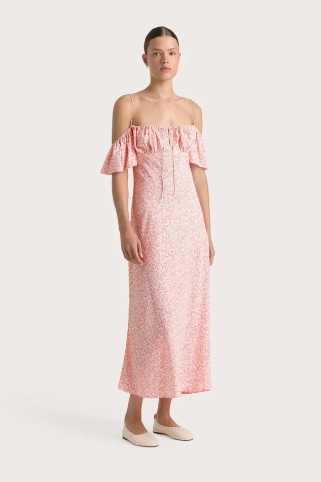 Women Faithfull The Brand Dresses Menton Midi Dress Calla Vermillion