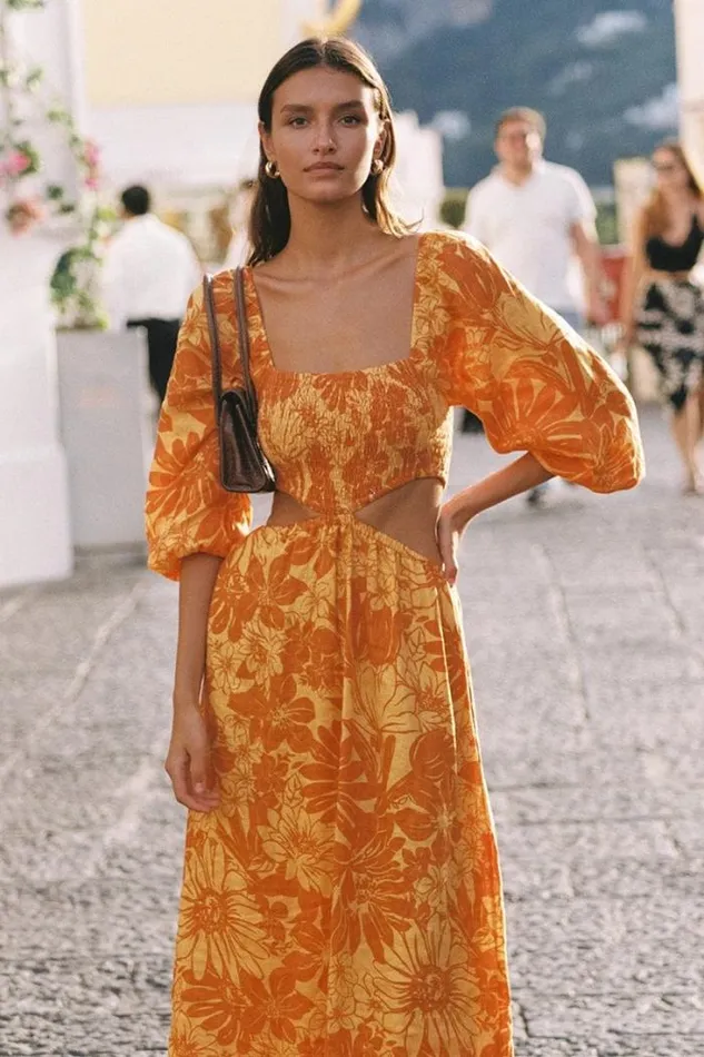 Women Faithfull The Brand Dresses Nadiva Midi Dress Zani Floral Print Burnt Orange 8211 Final Sale