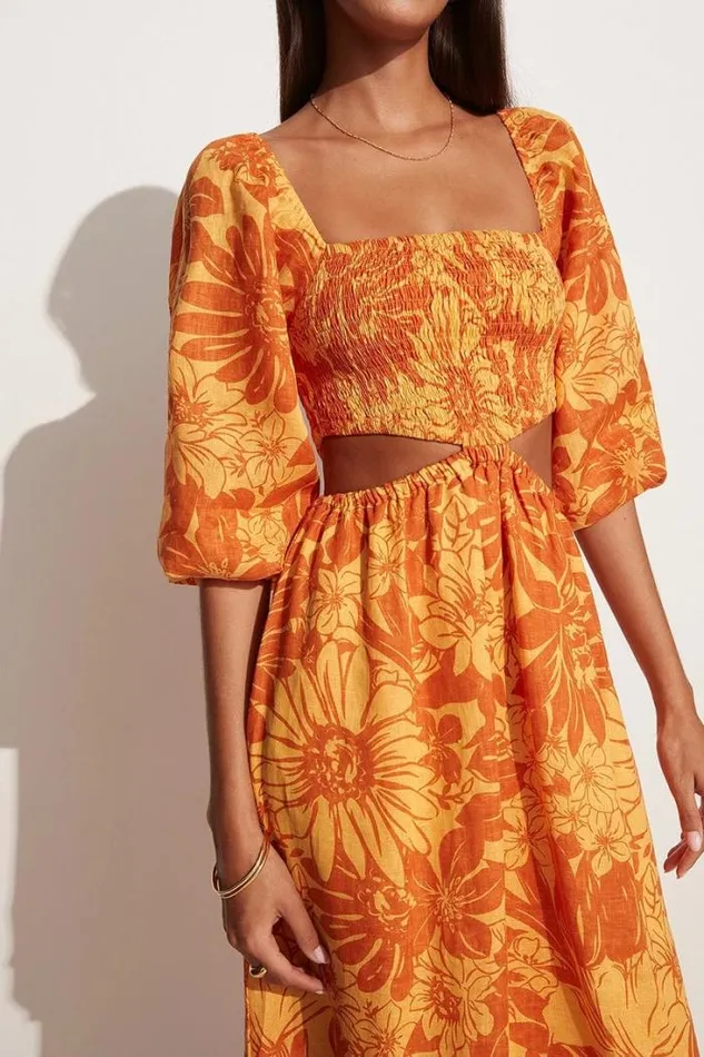 Women Faithfull The Brand Dresses Nadiva Midi Dress Zani Floral Print Burnt Orange 8211 Final Sale