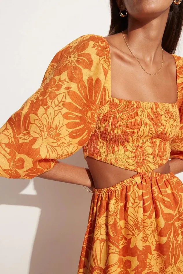 Women Faithfull The Brand Dresses Nadiva Midi Dress Zani Floral Print Burnt Orange 8211 Final Sale