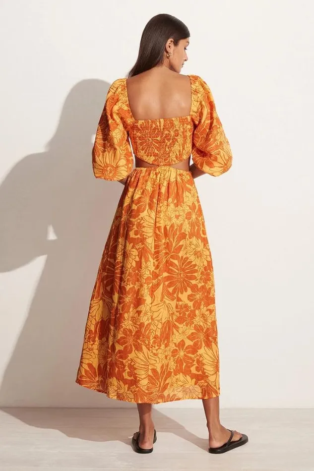 Women Faithfull The Brand Dresses Nadiva Midi Dress Zani Floral Print Burnt Orange 8211 Final Sale