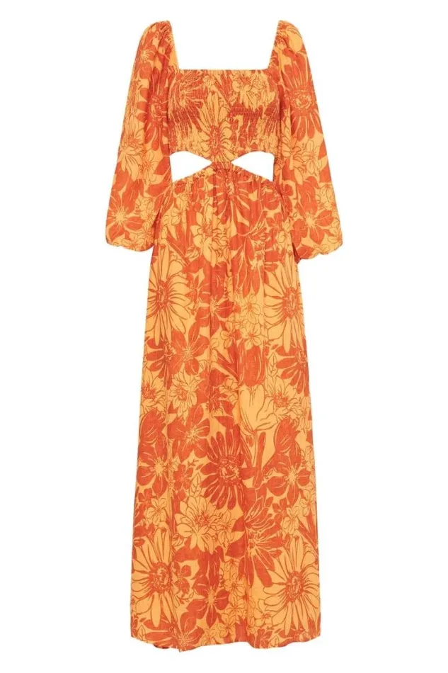 Women Faithfull The Brand Dresses Nadiva Midi Dress Zani Floral Print Burnt Orange 8211 Final Sale