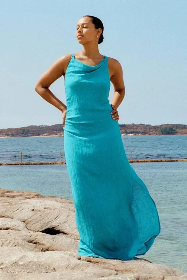 Women Faithfull The Brand Dresses Palermo Maxi Dress Turquoise