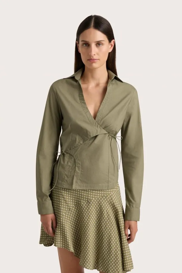Women Faithfull The Brand Tops Baia Wrap Shirt Khaki