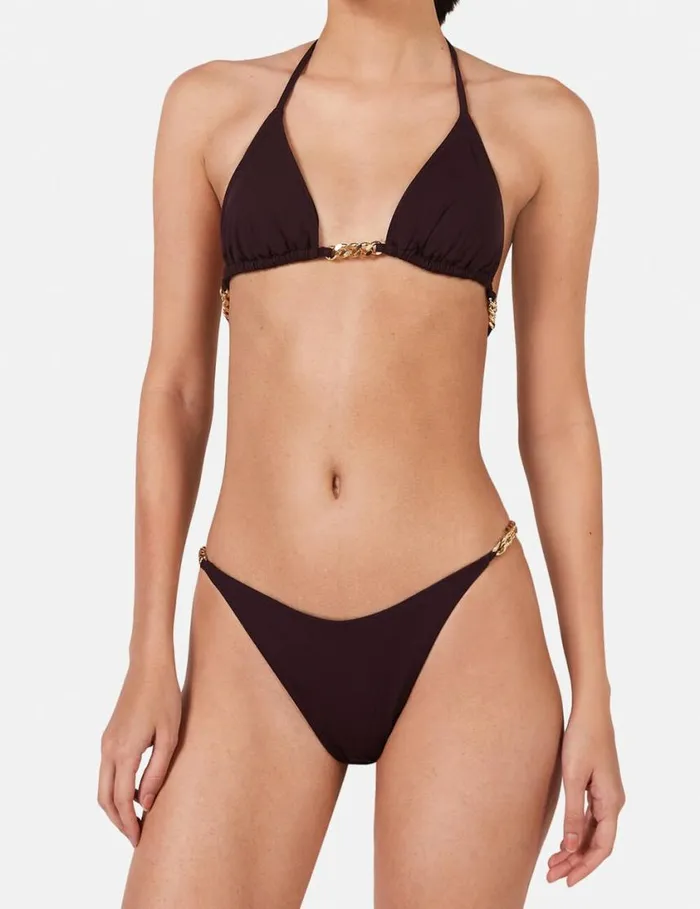 Women Falabella Chain VShape Bikini Briefs Burgundy Stella McCartney Swimwear
