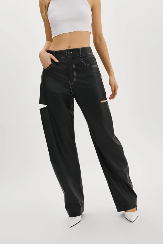 Women FALEEN Faux Leather Loose Pants Black LAMARQUE Pants and Shorts