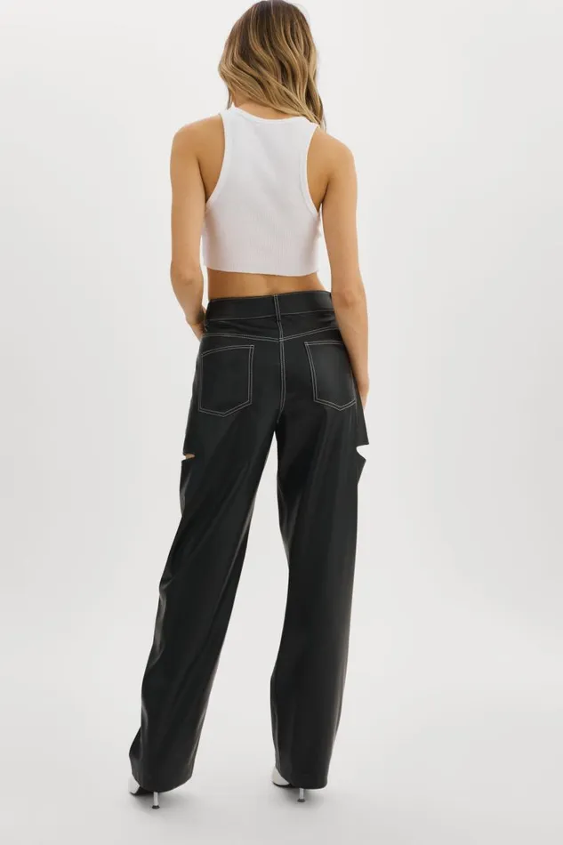 Women FALEEN Faux Leather Loose Pants Black LAMARQUE Pants and Shorts