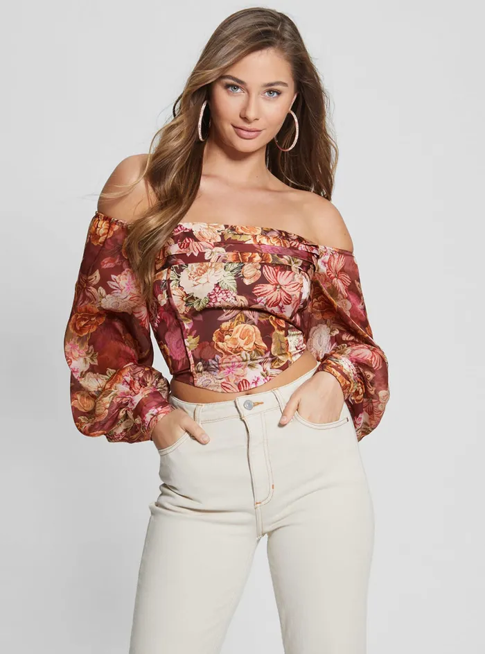 Women Fashion Tops GUESS Eco Floral Tapestry Print Kristy Top