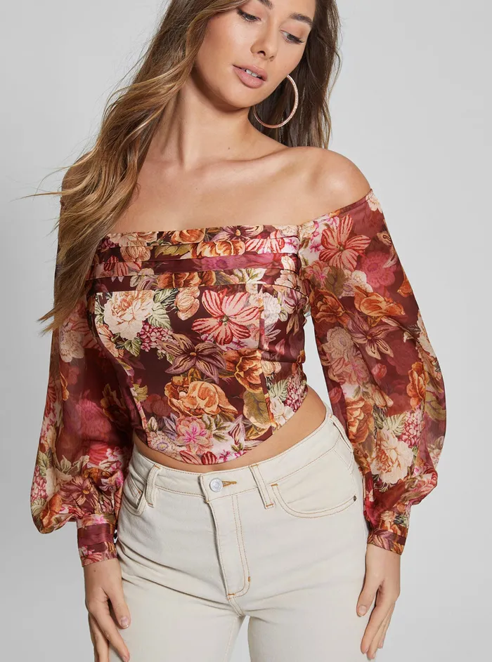 Women Fashion Tops GUESS Eco Floral Tapestry Print Kristy Top Women Fashion Tops GUESS Eco Floral Tapestry Print Kristy Top