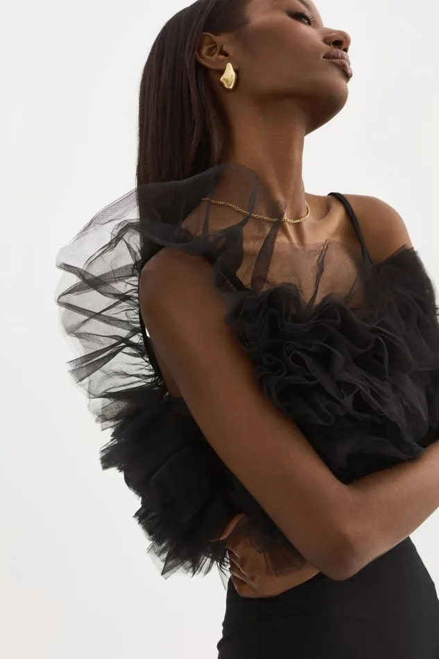 Women FELETA Ruffle Tulle Top Black LAMARQUE Tops Women FELETA Ruffle Tulle Top Black LAMARQUE Tops