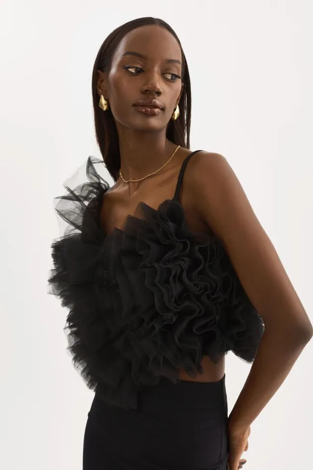 Women FELETA Ruffle Tulle Top Black LAMARQUE Tops Women FELETA Ruffle Tulle Top Black LAMARQUE Tops
