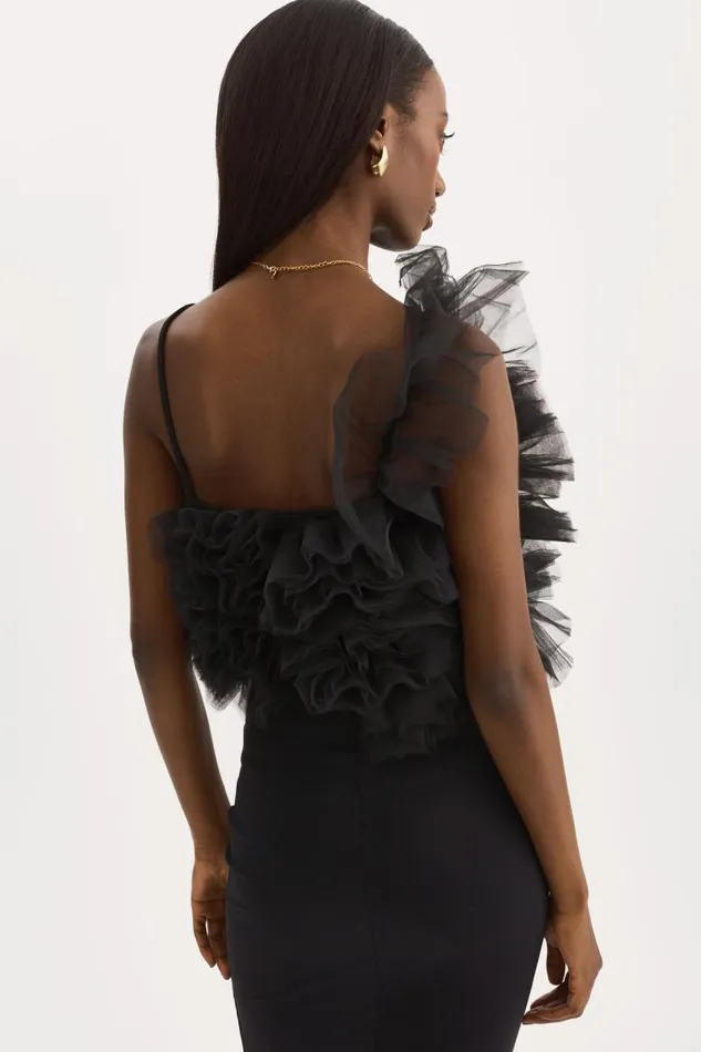 Women FELETA Ruffle Tulle Top Black LAMARQUE Tops Women FELETA Ruffle Tulle Top Black LAMARQUE Tops