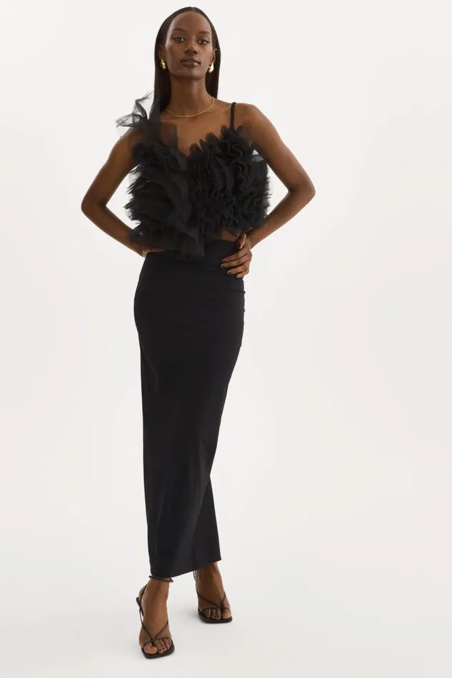 Women FELETA Ruffle Tulle Top Black LAMARQUE Tops Women FELETA Ruffle Tulle Top Black LAMARQUE Tops