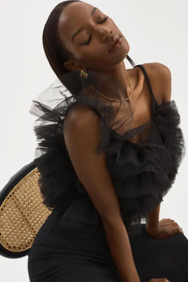 Women FELETA Ruffle Tulle Top Black LAMARQUE Tops Women FELETA Ruffle Tulle Top Black LAMARQUE Tops