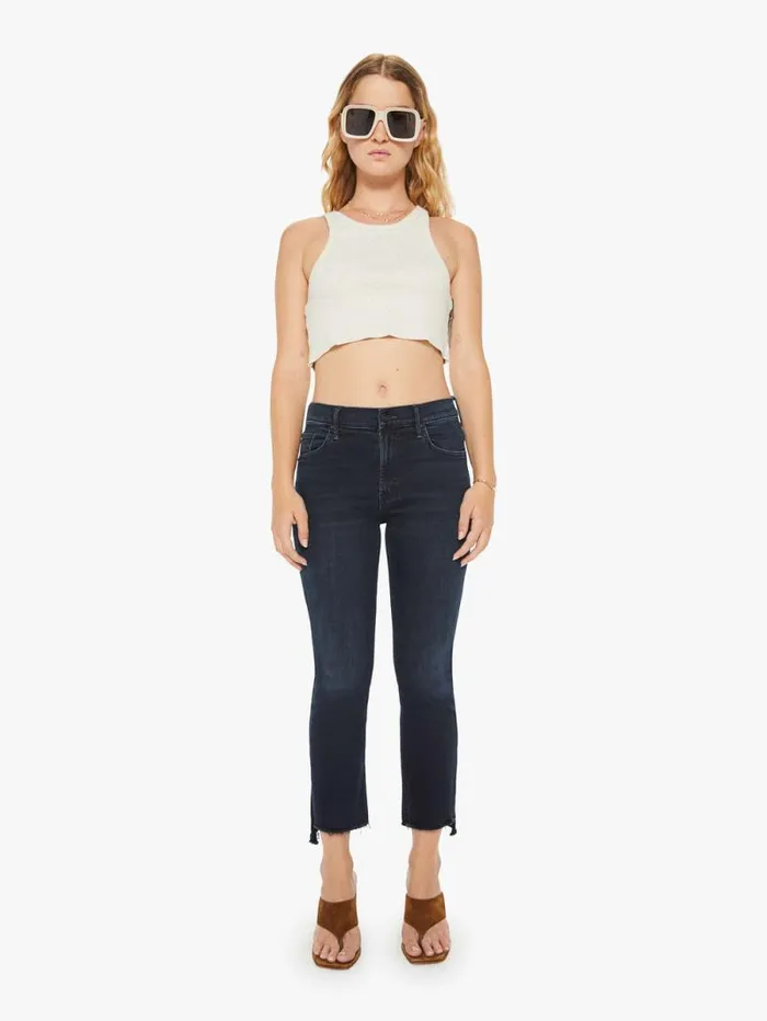 Women Flare Mother Denim PETITES The Lil039 Insider Crop Step Fray Black