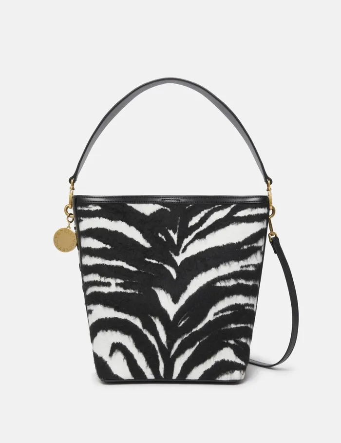 Women Frayme Tiger Pattern Tote Bag Black And White Stella McCartney TopHandle Bags