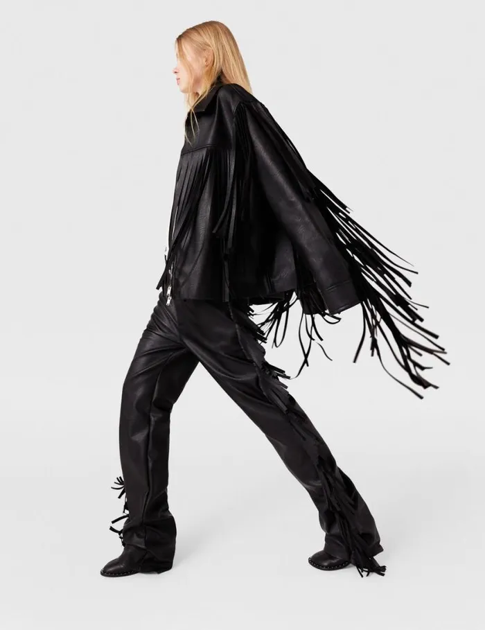 Women Fringe Alter Mat Trousers Midnight Black Stella McCartney Pants And Shorts