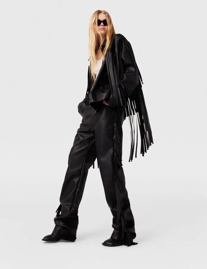 Women Fringe Alter Mat Trousers Midnight Black Stella McCartney Pants And Shorts