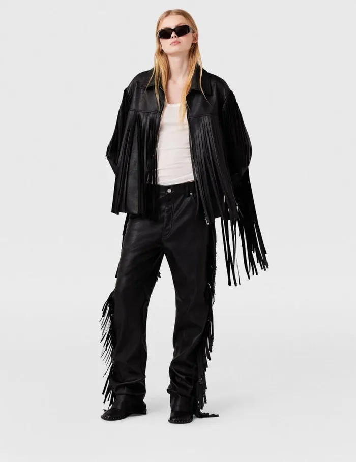 Women Fringe Alter Mat Trousers Midnight Black Stella McCartney Pants And Shorts