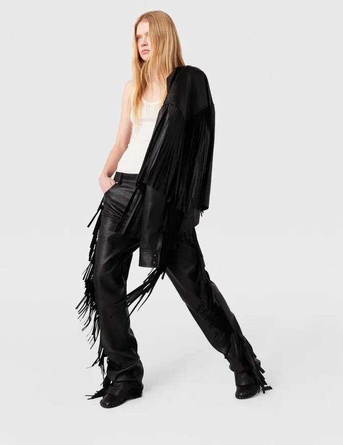 Women Fringe Alter Mat Trousers Midnight Black Stella McCartney Pants And Shorts