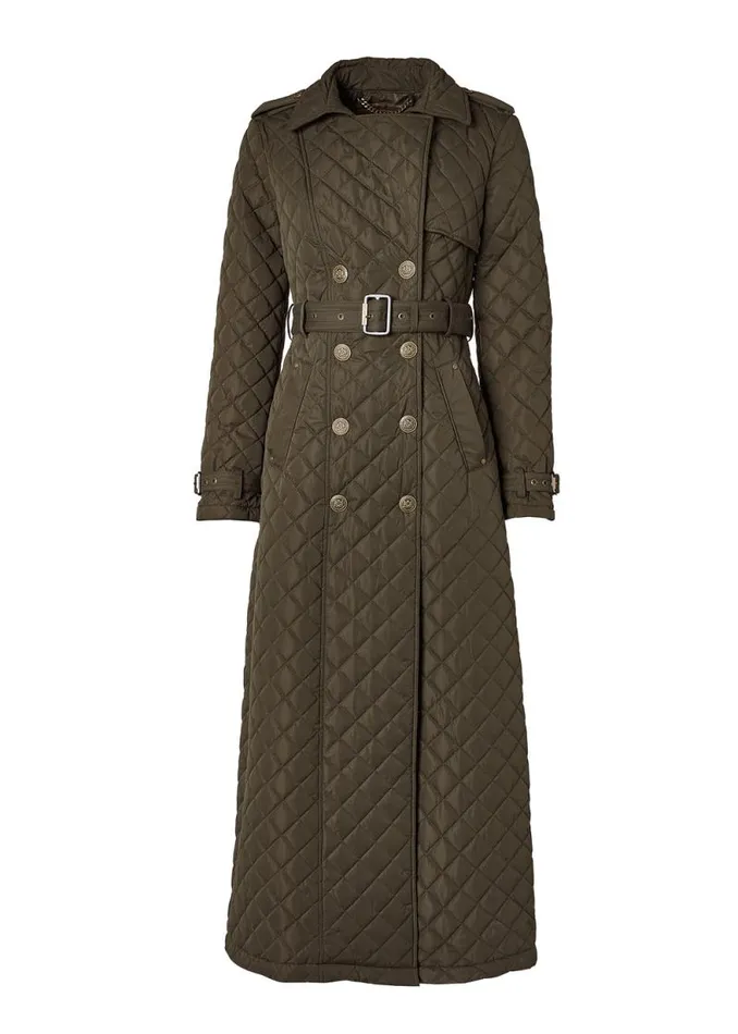 Women Full Length Enstone Quilted Trench Coat Dark Olive Holland Cooper Coats