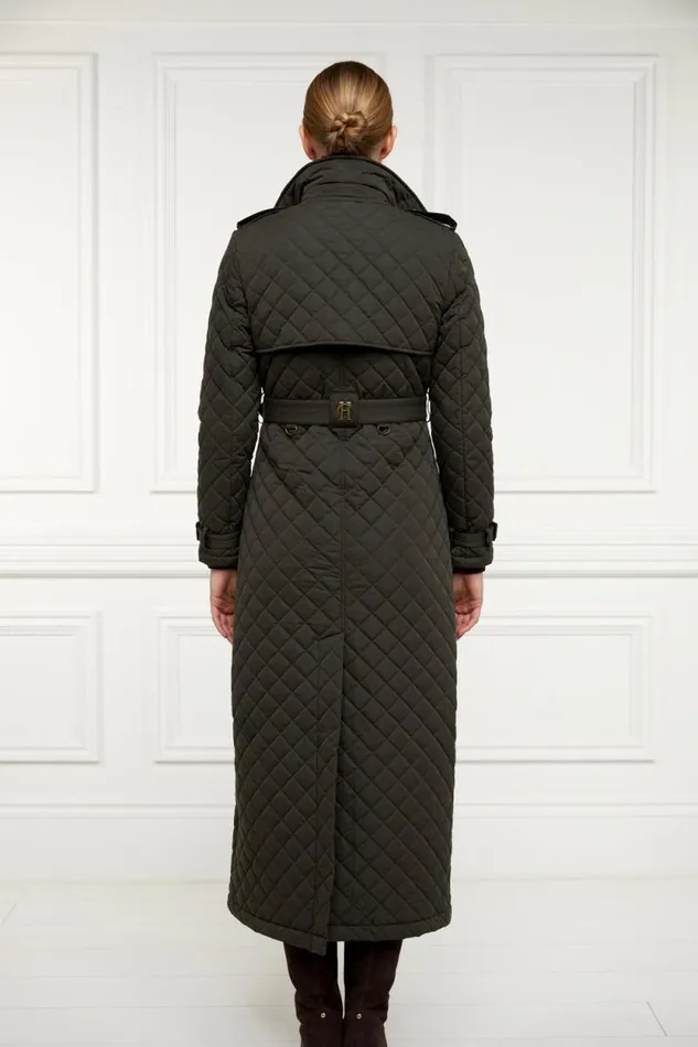 Women Full Length Enstone Quilted Trench Coat Dark Olive Holland Cooper Coats