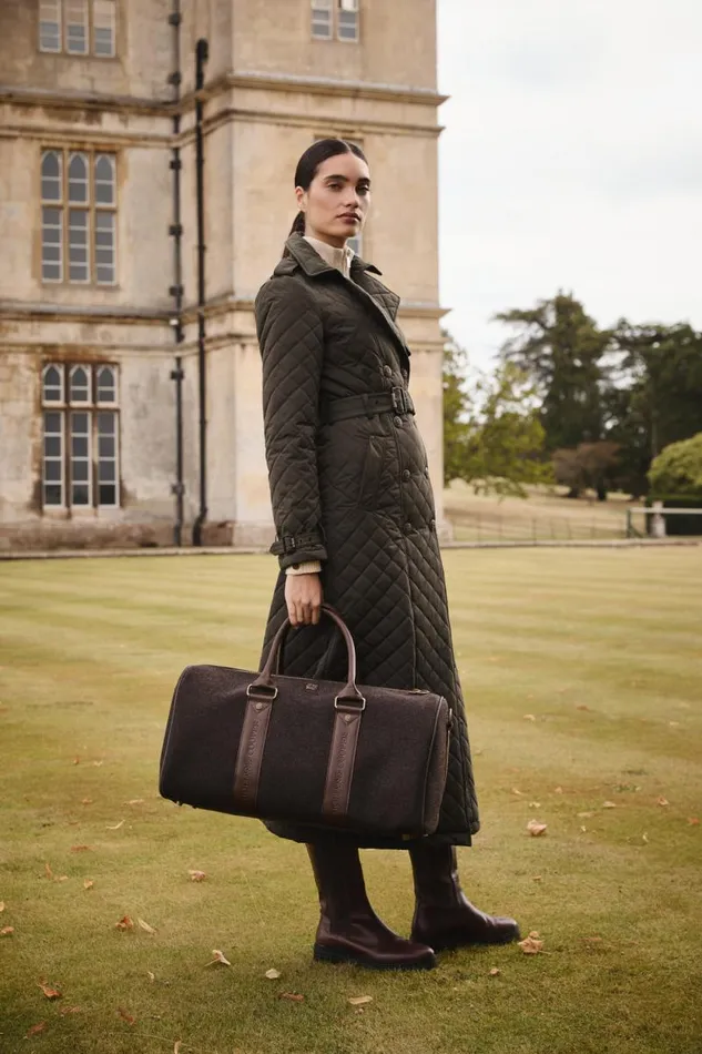 Women Full Length Enstone Quilted Trench Coat Dark Olive Holland Cooper Coats