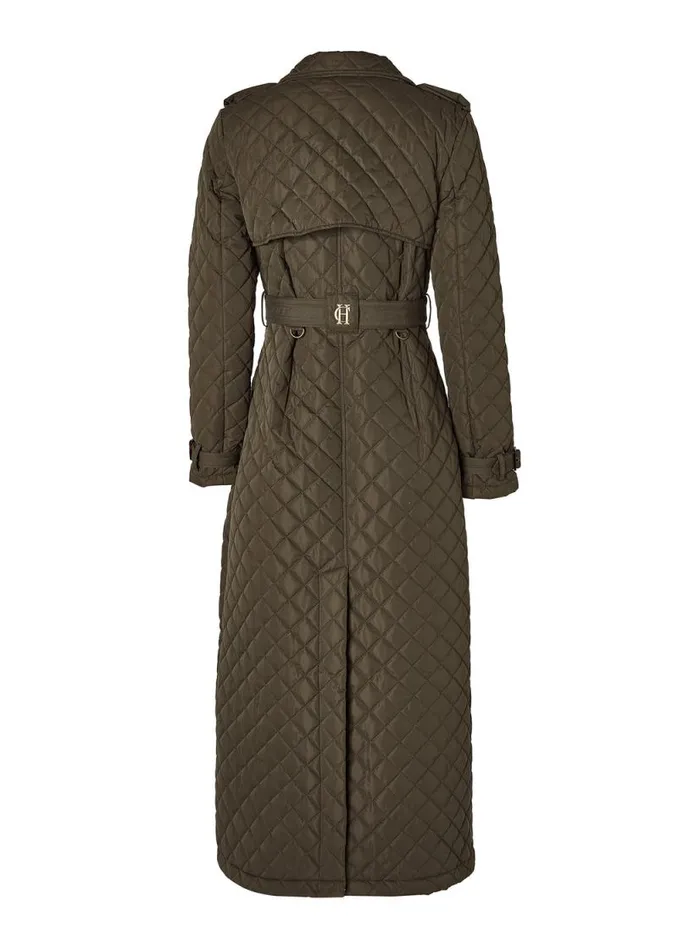 Women Full Length Enstone Quilted Trench Coat Dark Olive Holland Cooper Coats