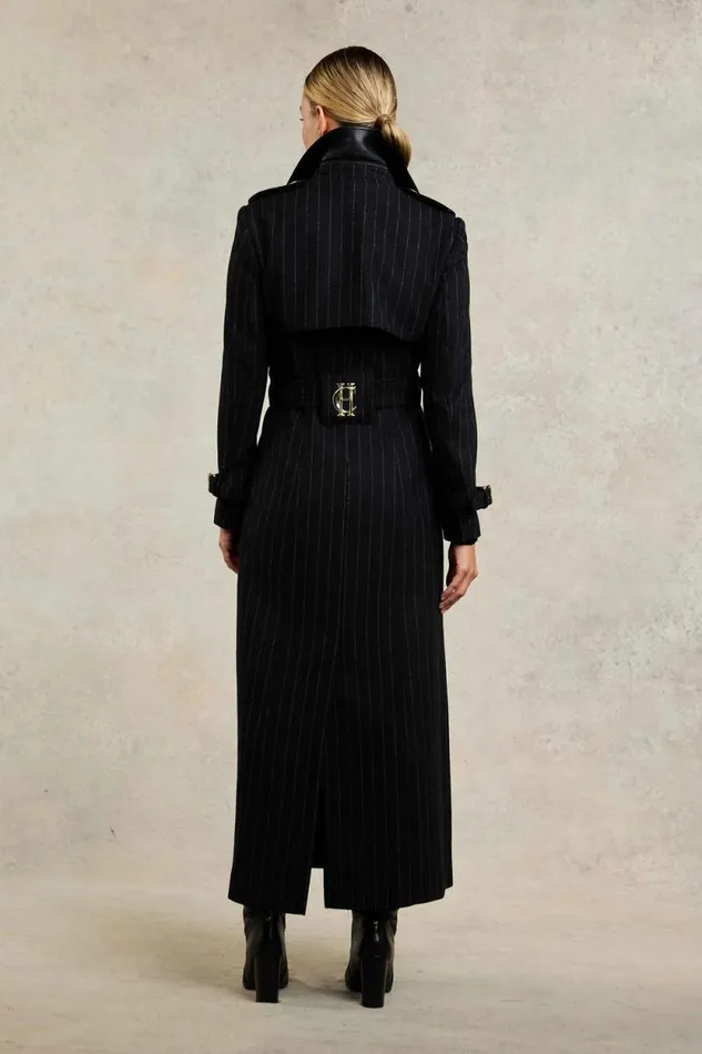Women Full Length Marlborough Trench Coat Black Pinstripe Holland Cooper Coats
