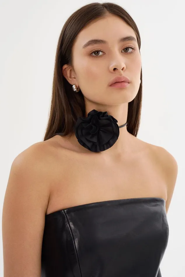 Women GEMMA Leather Rosette Choker Black LAMARQUE Other