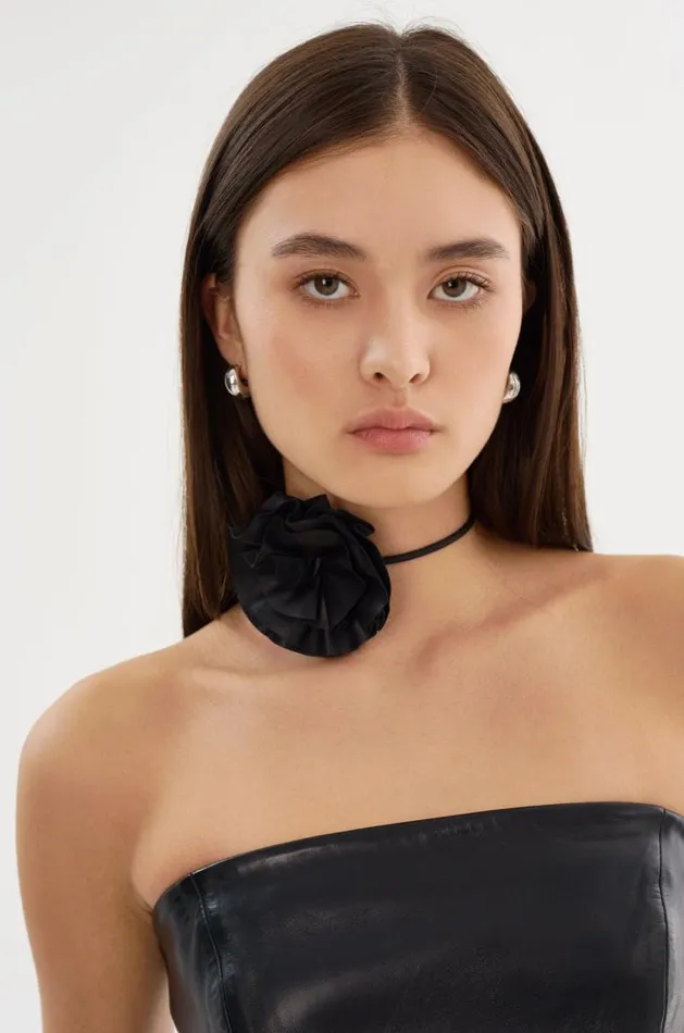 Women GEMMA Leather Rosette Choker Black LAMARQUE Other