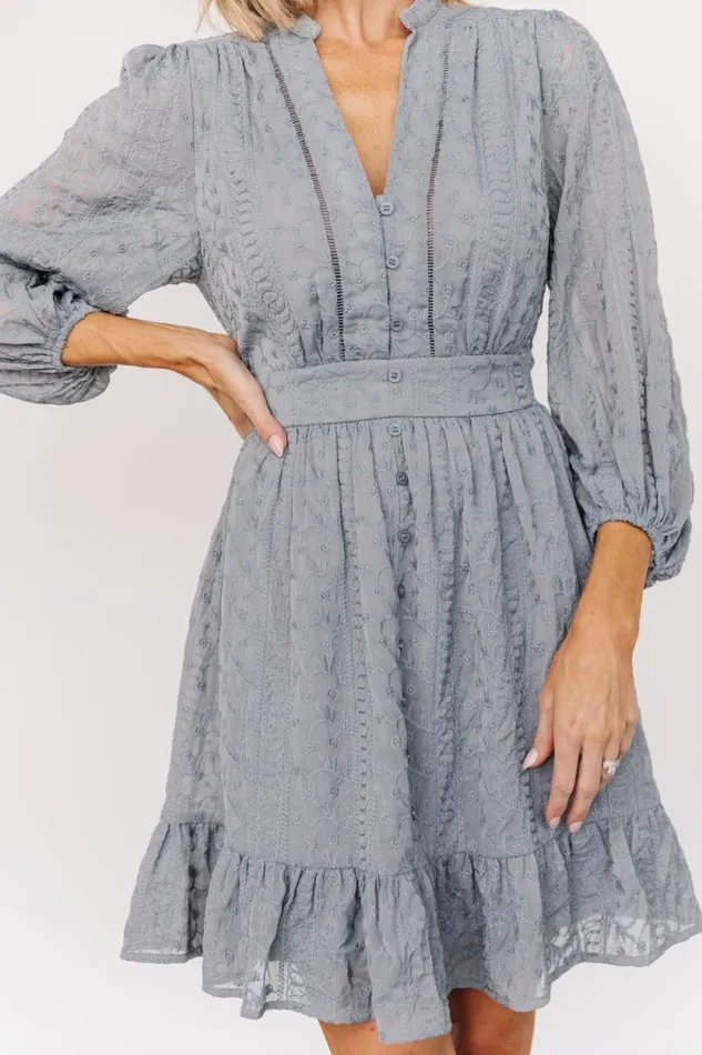 Women Harmony Embossed Dress Dusty Blue Baltic Born Short Dresses Women Harmony Embossed Dress Dusty Blue Baltic Born Short Dresses