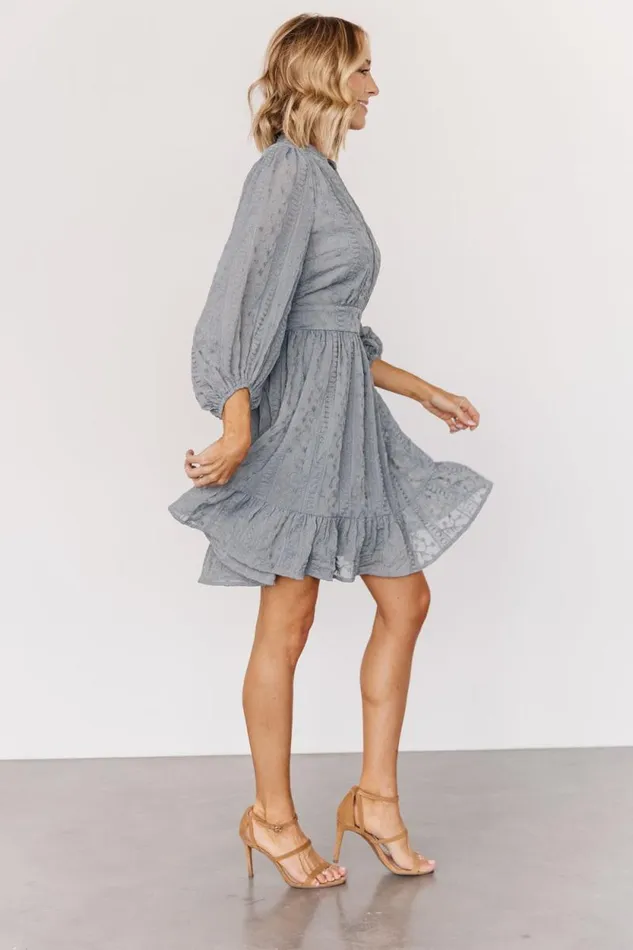 Women Harmony Embossed Dress Dusty Blue Baltic Born Short Dresses Women Harmony Embossed Dress Dusty Blue Baltic Born Short Dresses