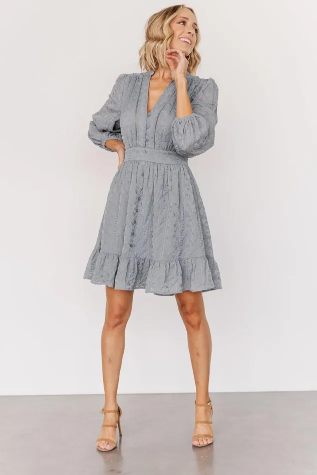 Women Harmony Embossed Dress Dusty Blue Baltic Born Short Dresses Women Harmony Embossed Dress Dusty Blue Baltic Born Short Dresses