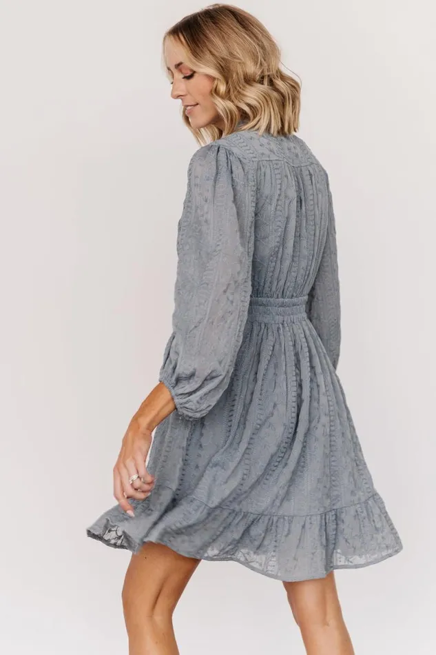 Women Harmony Embossed Dress Dusty Blue Baltic Born Short Dresses Women Harmony Embossed Dress Dusty Blue Baltic Born Short Dresses