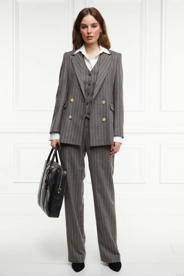 Women High Waisted Straight Trouser Soft Grey Pinstripe Holland Cooper Tailoring