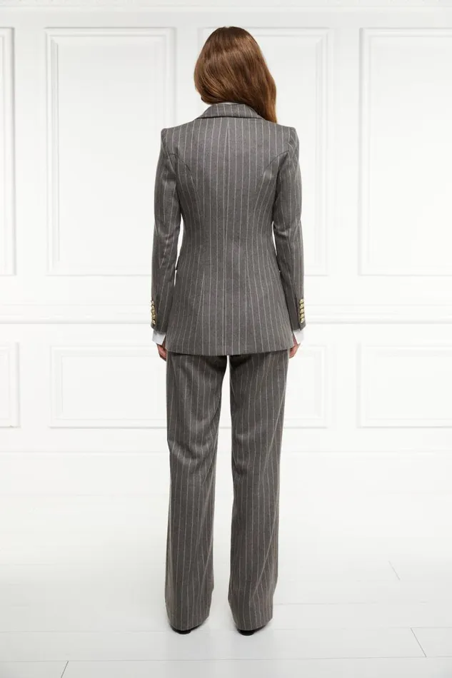 Women High Waisted Straight Trouser Soft Grey Pinstripe Holland Cooper Tailoring