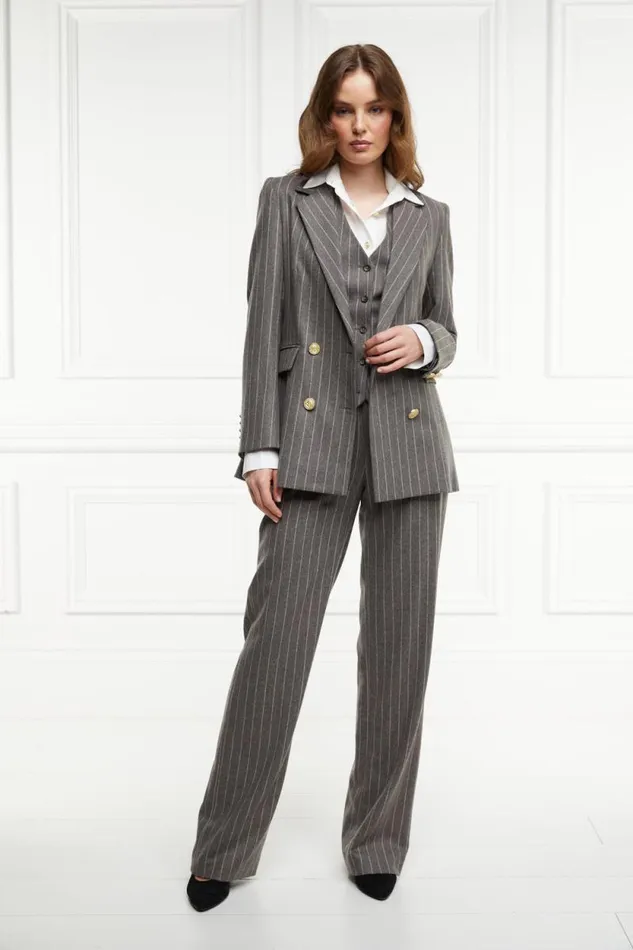 Women High Waisted Straight Trouser Soft Grey Pinstripe Holland Cooper Tailoring