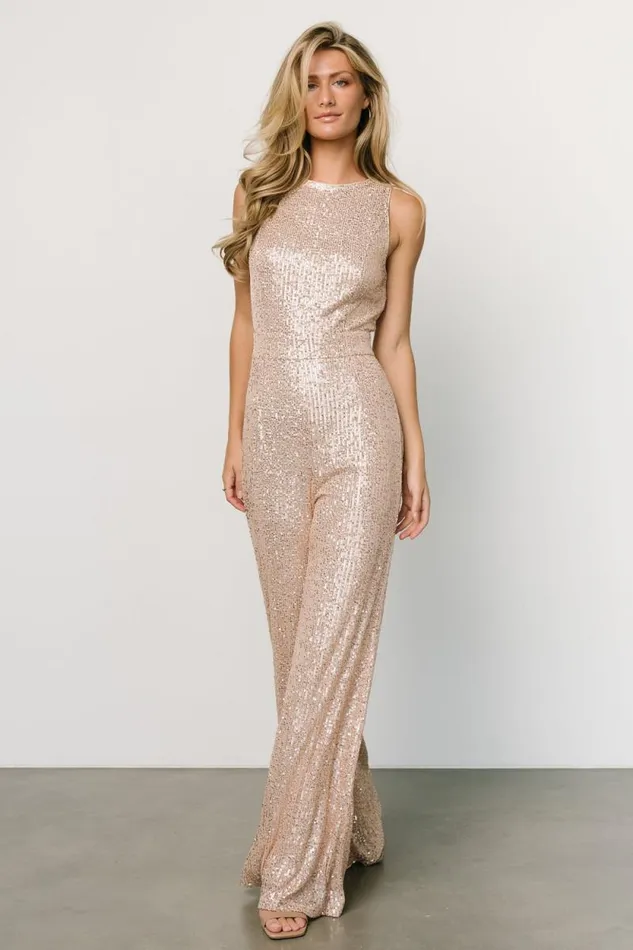 Women Hillary Sequin Jumpsuit Rose Gold Baltic Born Embellished and Sequined Women Hillary Sequin Jumpsuit Rose Gold Baltic Born Embellished and Sequined