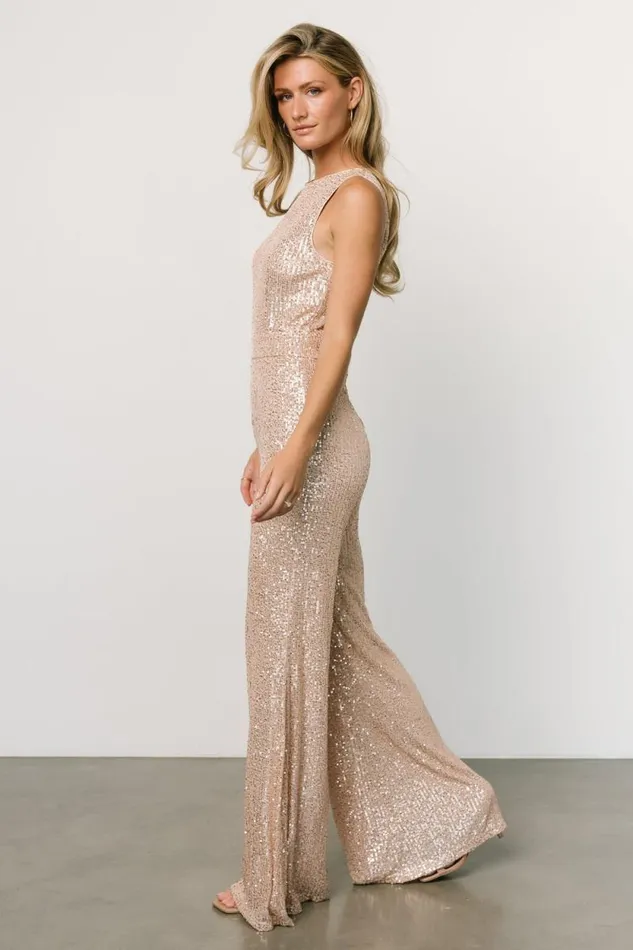Women Hillary Sequin Jumpsuit Rose Gold Baltic Born Embellished and Sequined Women Hillary Sequin Jumpsuit Rose Gold Baltic Born Embellished and Sequined