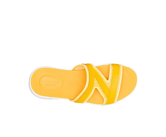 Women Hush Puppies Willa Knit Slide Goldenrod Leather Sandals
