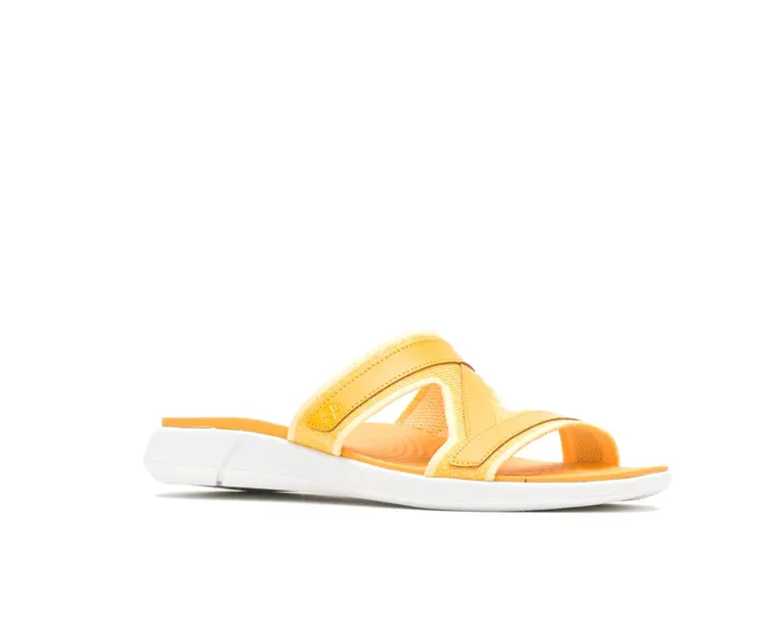 Women Hush Puppies Willa Knit Slide Goldenrod Leather Sandals