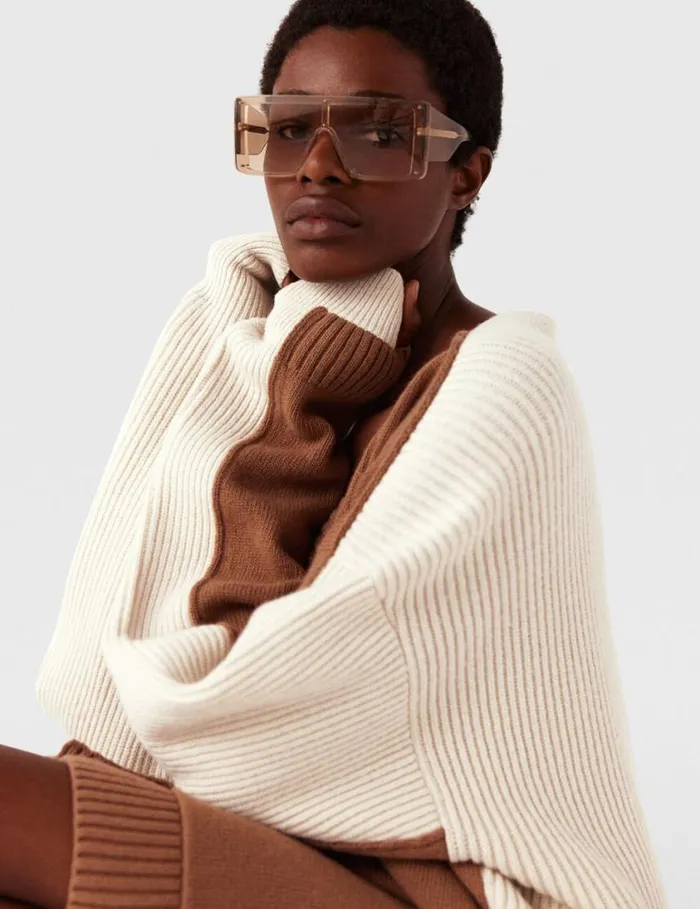 Women Hybrid Oversized VNeck Cardigan Light Brown White Stella McCartney Knitwear Women Hybrid Oversized VNeck Cardigan Light Brown White Stella McCartney Knitwear