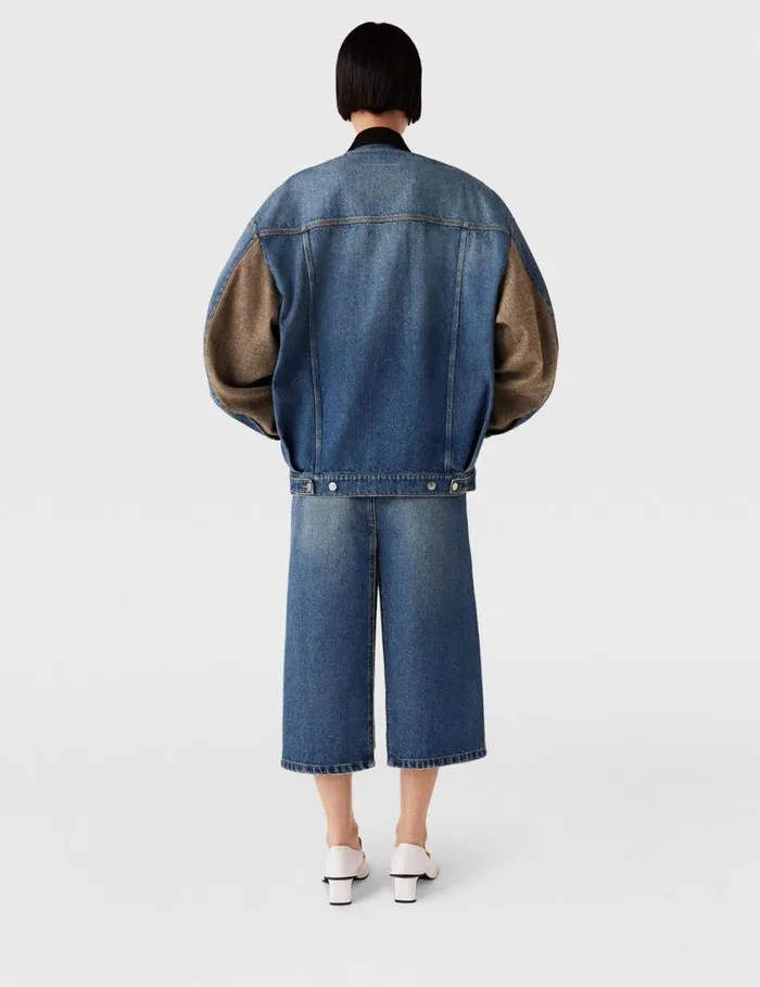 Women Hybrid Panel Denim Barn Jacket Beige Tweed And Blue Denim Stella McCartney Coats And Jackets