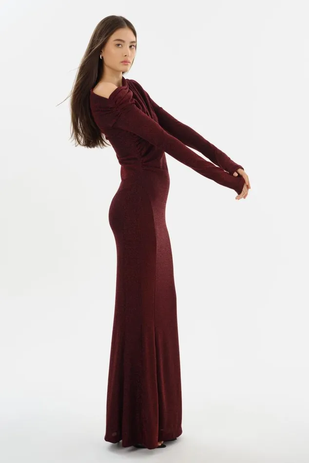 Women INIALA Lurex Knit Maxi Dress Red LAMARQUE Dresses