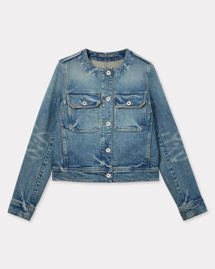 Women Jacket In Stretch Japanese Denim Medium Stone Blue Denim Kenzo Denim