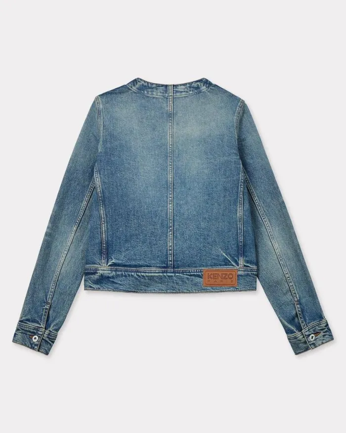 Women Jacket In Stretch Japanese Denim Medium Stone Blue Denim Kenzo Denim